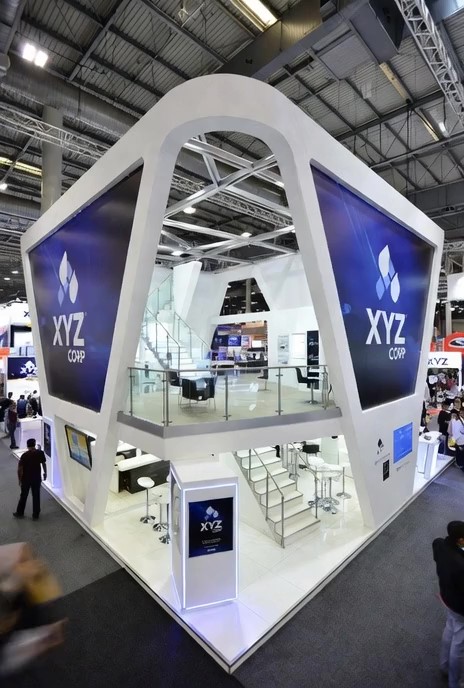 20 by 30 open-concept island exhibit with feature graphics at CONEXPO