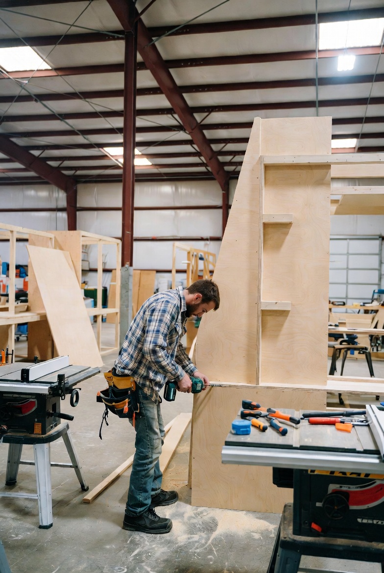 Custom reception counter under fabrication in the build shop